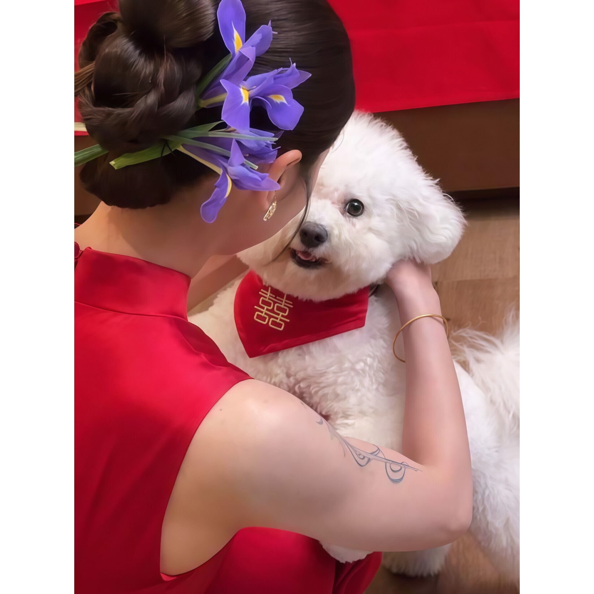 【陪嫁狗狗装饰!】喜字宠物口水巾结婚小狗装扮围兜红色小猫围脖