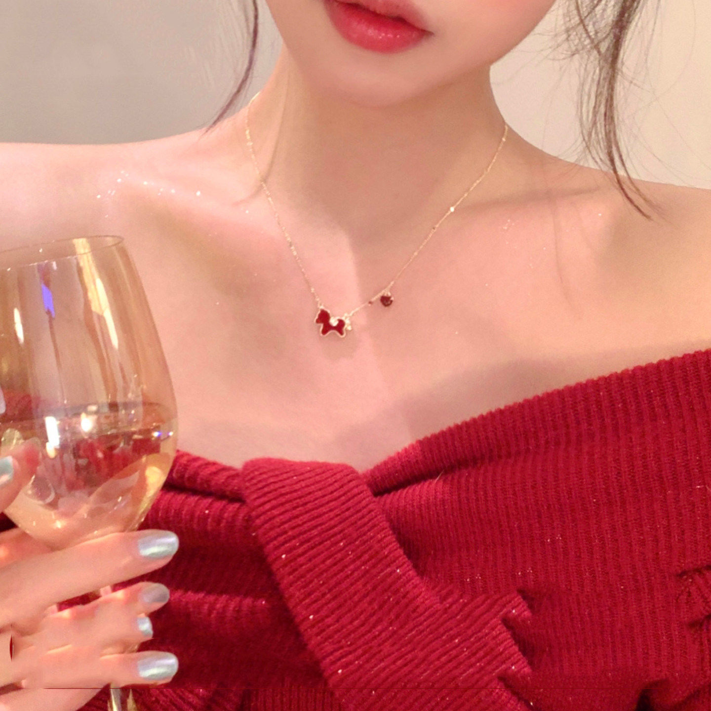 新年红色滴油金边小马项链女轻奢高级感锁骨链配饰气质毛衣链颈链,饰品/流行首饰/时尚饰品新,银饰项链,淘宝优惠券,粉丝福利购,淘宝优惠卷