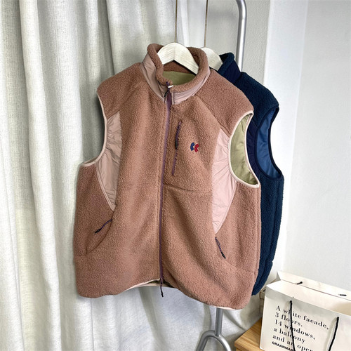 美式户外拼接撞色立领羊羔绒马甲