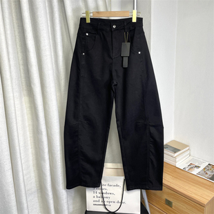 美式~黑色通勤百搭!复古水洗高腰弹力解构分割阔腿镰刀牛仔裤女