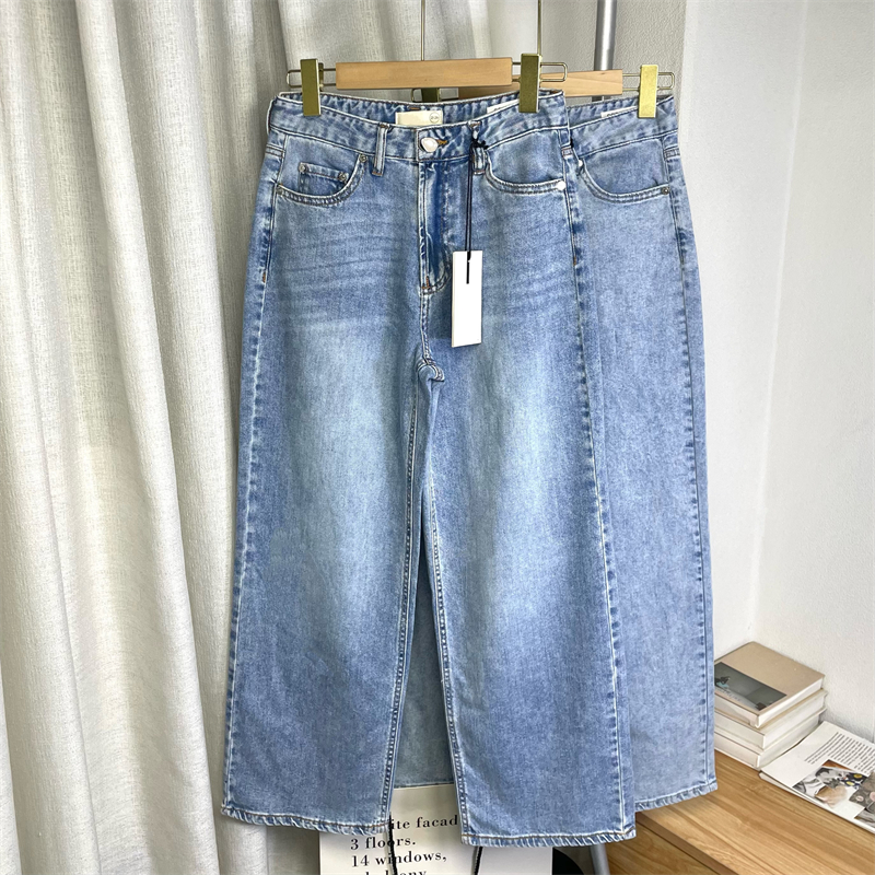 美式很软糯料子小个子阔腿牛仔裤
