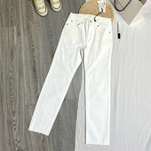 复古水洗白色中腰弹力毛边小个子小脚牛仔裤 美式 ～外贸单 女