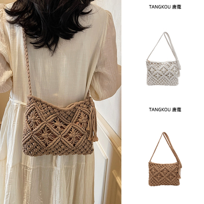 波西米亚风编织包包女2025新款夏季海边度假沙滩斜挎包休闲草编包