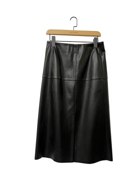 简约成熟风黑色pu皮半身裙女气质通勤A字裙1I833071X