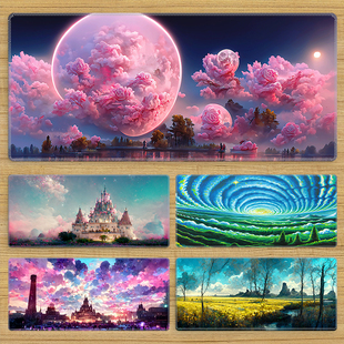 鼠标垫超大防水油画风景加厚电竞游戏办公学习笔记本电脑书桌垫字