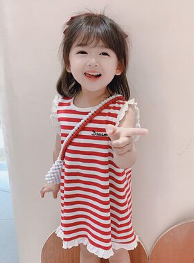 奥特莱斯清仓女童T恤背心裙夏装可爱洋气儿童夏款小童连衣裙5岁小