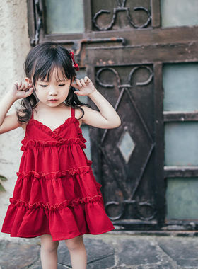 女童连衣裙夏装2023新款小女孩雪纺沙滩公主吊带裙女宝宝洋气裙子