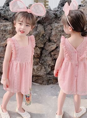 2023新款童装女童夏装连衣裙洋气宝宝蕾丝公主裙儿童夏季背心裙子