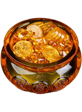 琉璃水晶聚宝盆招财米缸摆件