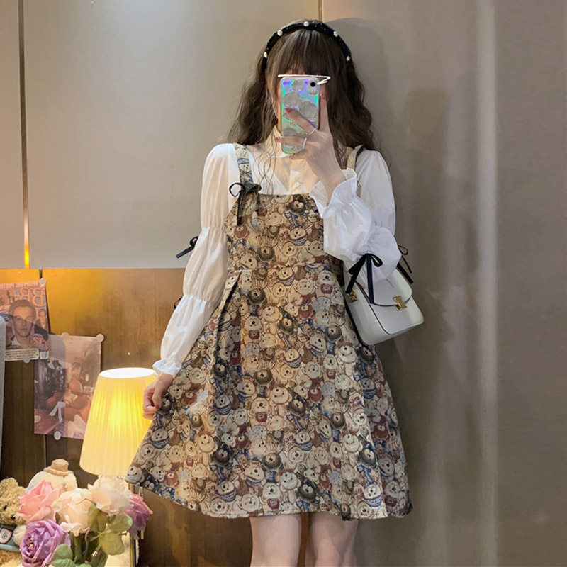 2025春装甜美蝴蝶结长袖衬衫连衣裙