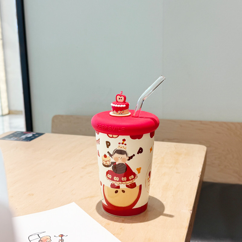 可爱卡通苹果情侣带盖陶瓷马克杯小众家用喝水杯子礼物伴手礼精致