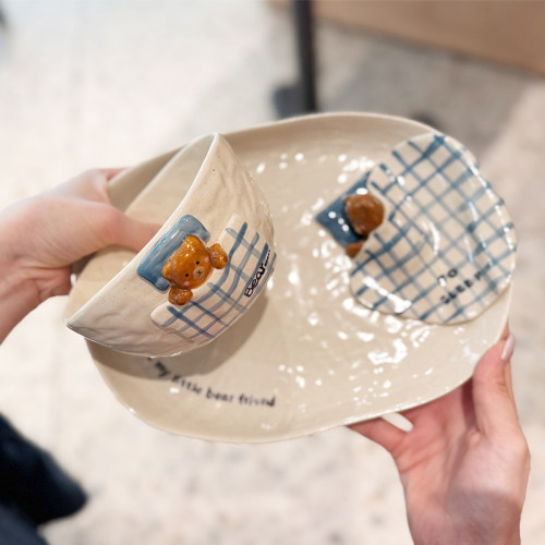 可爱卡通睡觉小熊陶瓷杯碗盘餐具