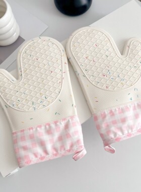 ins风少女心硅胶防烫隔热手套加厚加长烤箱微波炉手套防滑耐高温