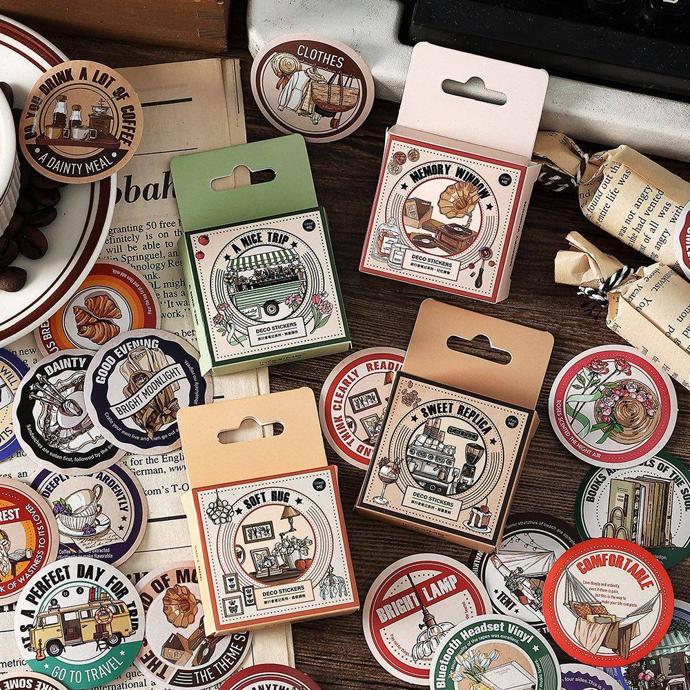旅行者笔记系列盒装贴纸包46张入 复古文艺手账DIY装饰素材贴画