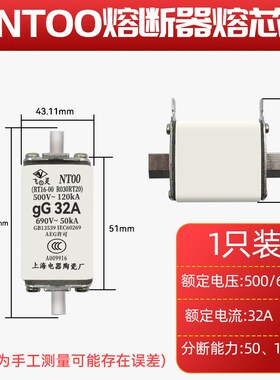 NT00熔断器RT36-00熔断r丝熔芯保险丝25A32A40A50A63A80A100A陶瓷