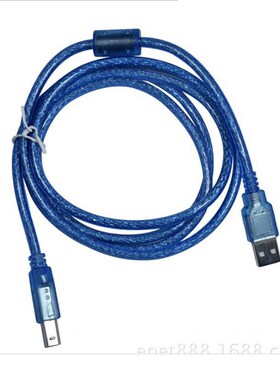 透明蓝色5米USB高速2.0方口打印线全铜带磁环屏蔽编织网数据线