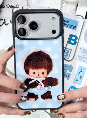 ins日韩蓝色波点蒙奇奇可爱复古古早适用iphone1716promax亚克力壳苹果15plus手机壳14121311