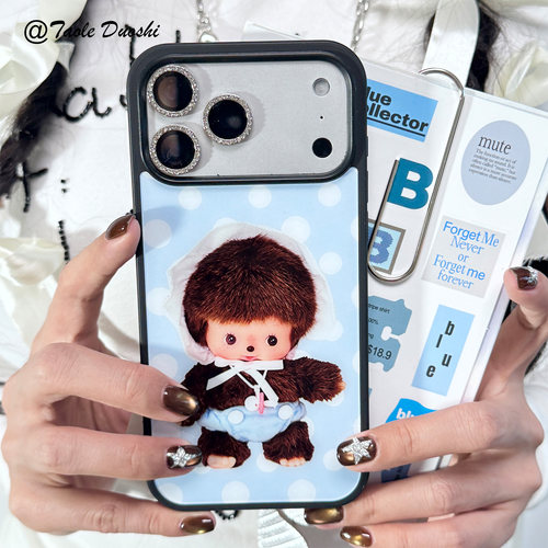 ins日韩蓝色波点蒙奇奇手机壳