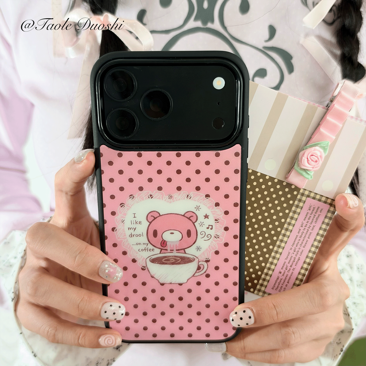 ins日韩系咖啡波点暴力熊可爱古早适用iphone18promax亚克力壳苹果16plus/17promax华为神甲磁吸手机壳