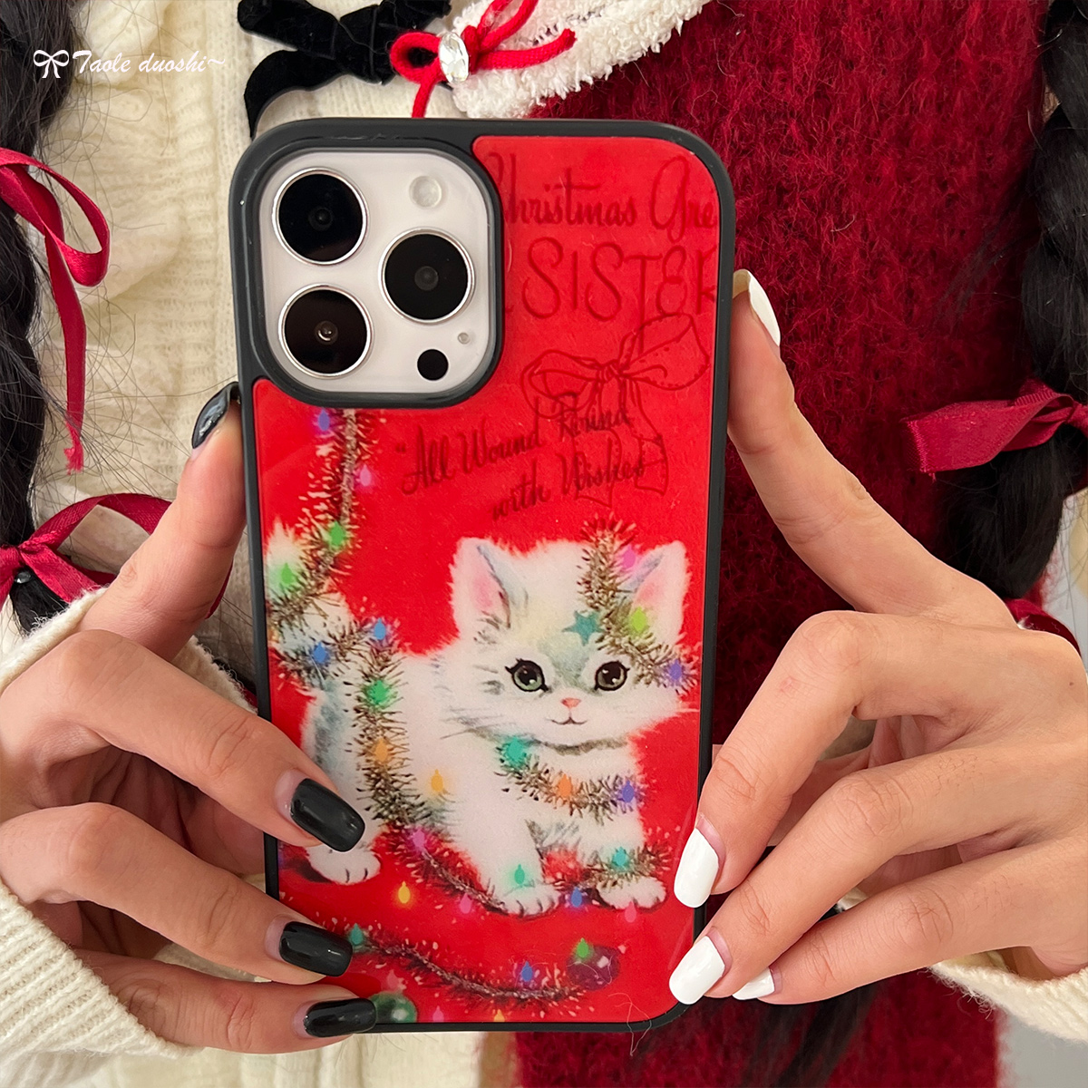 适用新年圣诞可爱复古小猫趣味iPhone15promax143苹果手机壳12