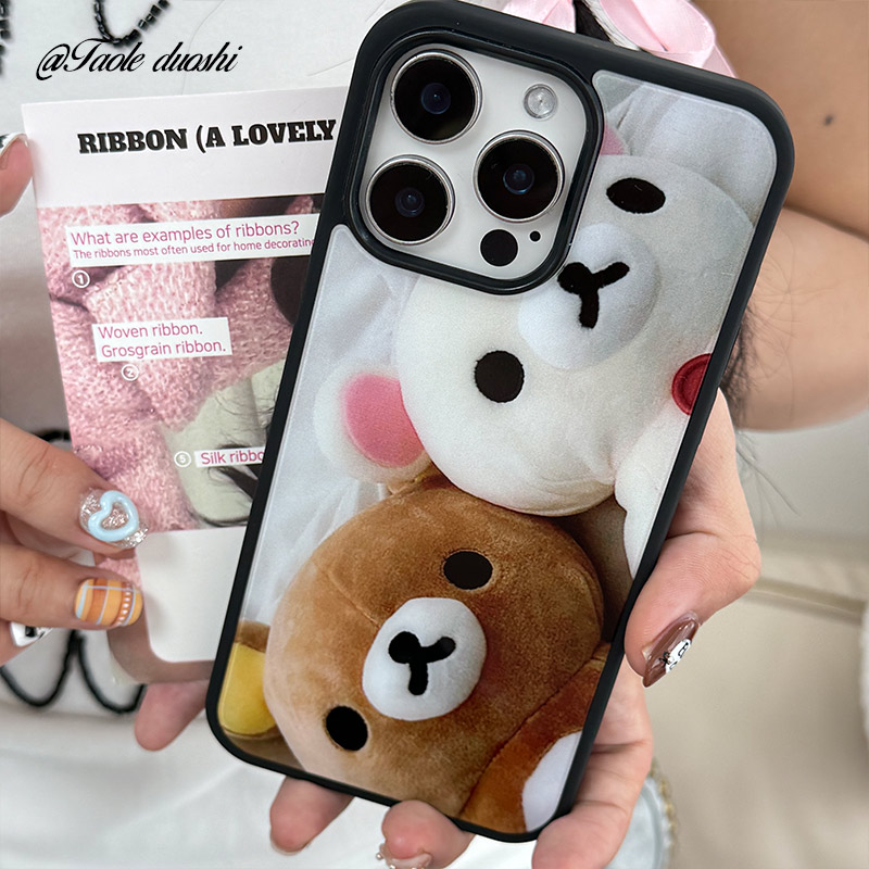 适用情侣贴贴轻松小熊可爱少女复古16iPhone17pro15promax苹果亚克力软手机壳
