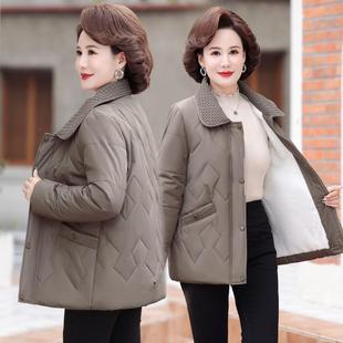 新款纯色翻领洋气棉袄中老年妈妈装冬季保暖外套棉服加绒加厚棉衣