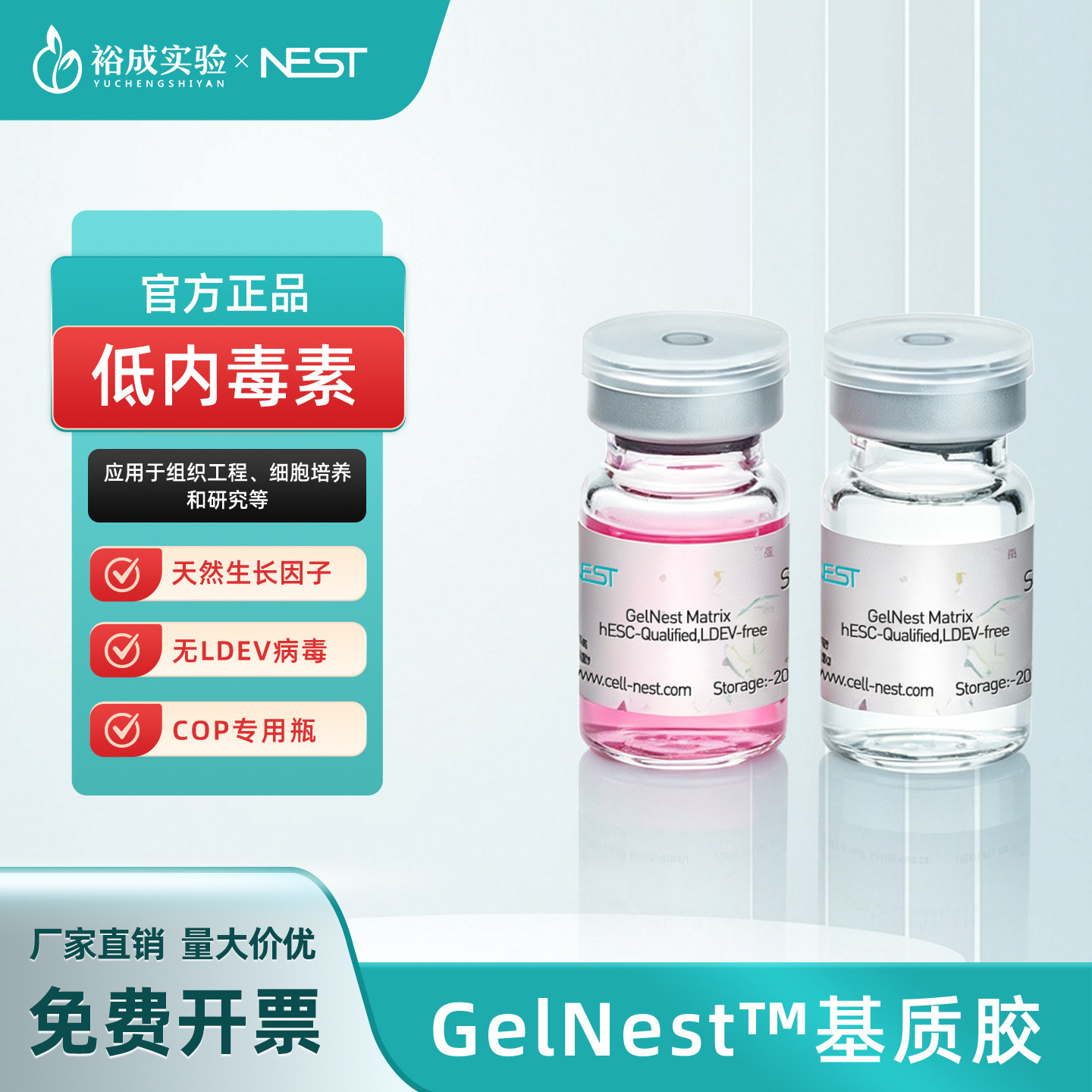 耐思 GelNest™基质胶天然生长因子无LDEV病毒类器官专用成血管细胞培养实验研究用试剂低内毒素 5mL/瓶