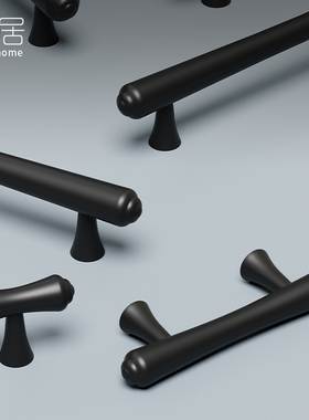 松笺哑光黑色实心黄铜纯铜法式柜门拉手橱柜衣柜抽屉美式复古把手