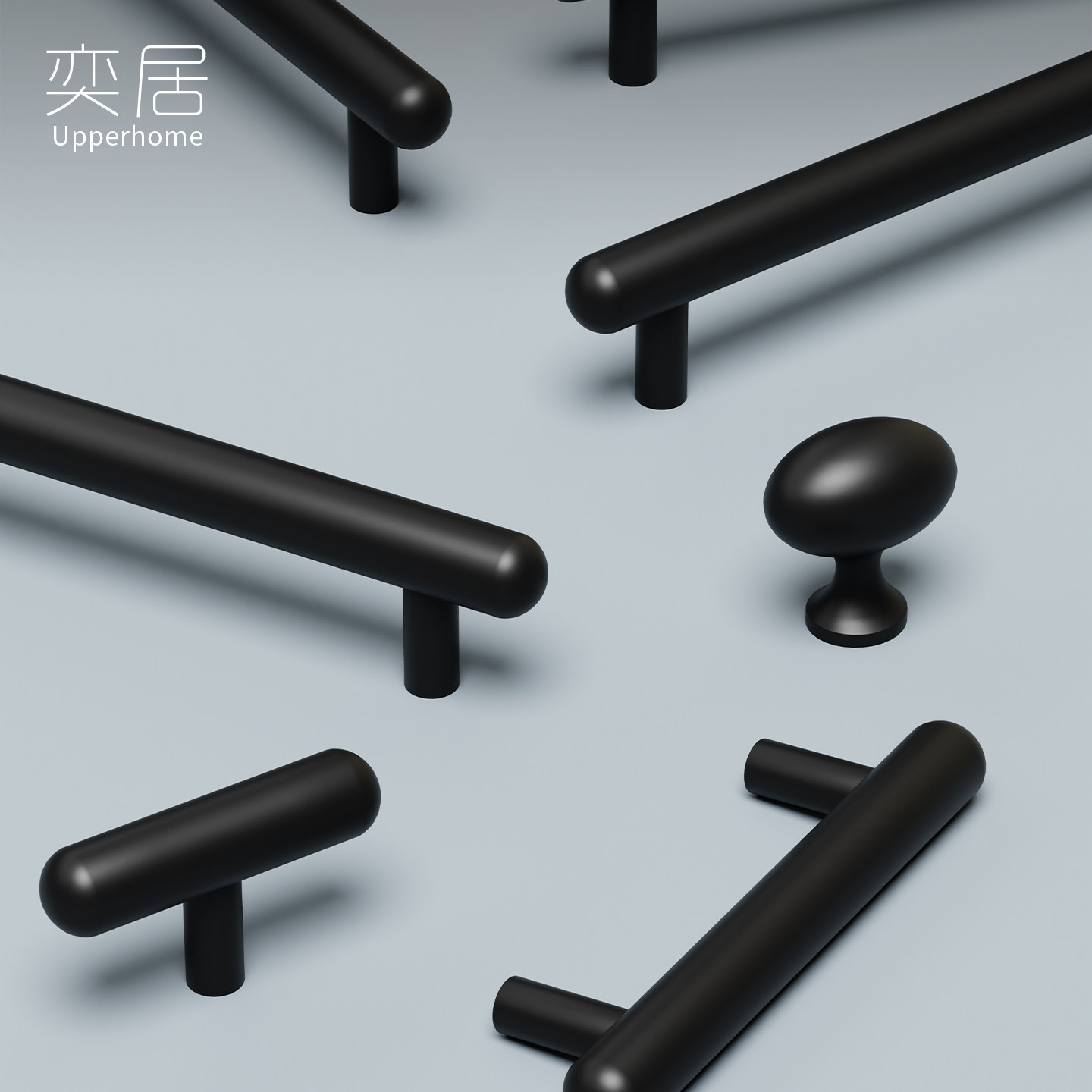 奕居进口黄铜纯铜哑光黑色柜门拉手法式极简衣柜柜子抽屉橱柜把手