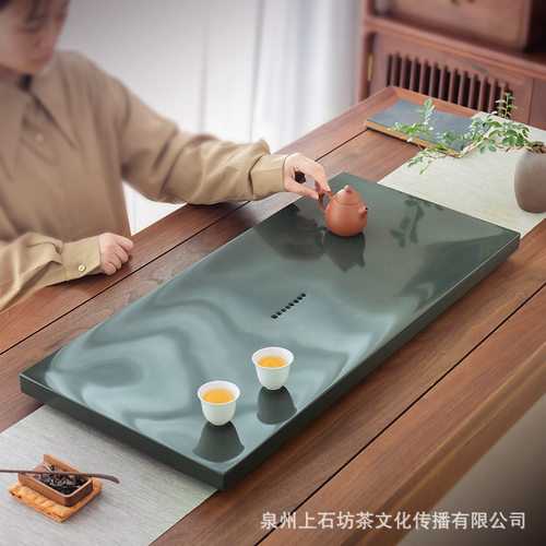 天然天罗绿石茶盘整块工厂直销代发中式原石简约轻奢现代茶台