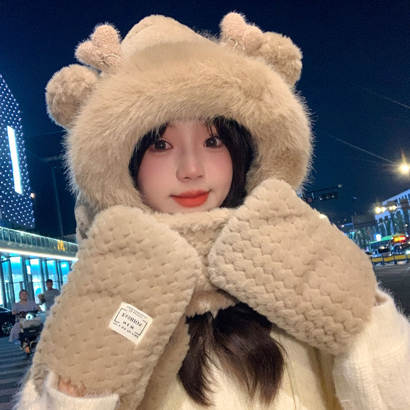 可爱保暖防风面罩帽围巾一体冬季