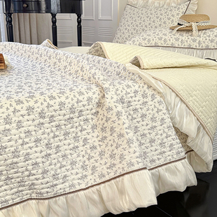 韩版全棉夹棉花边单床盖纯棉加厚防滑榻榻米床单家用炕盖床上用品