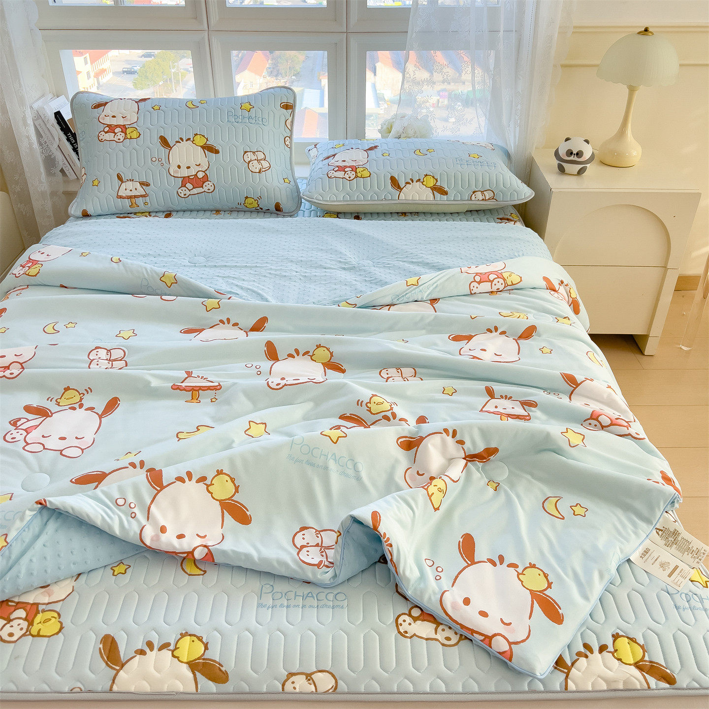 卡通乳胶凉席三件套夏季凉感夏被空调被可折叠儿童冰丝席学生单人