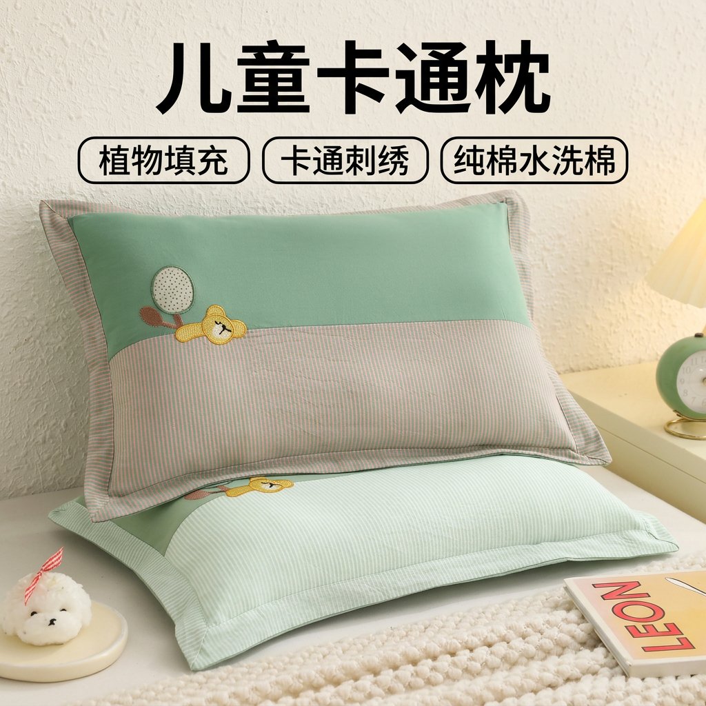卡通刺绣全棉儿童枕头婴幼儿宝宝安抚枕可拆卸小学生荞麦枕芯单只