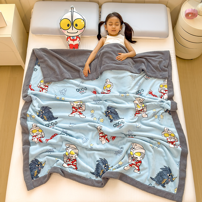 卡通奥特曼婴幼儿童午睡毯冬季加厚牛奶绒毛毯保暖床单办公盖腿毯