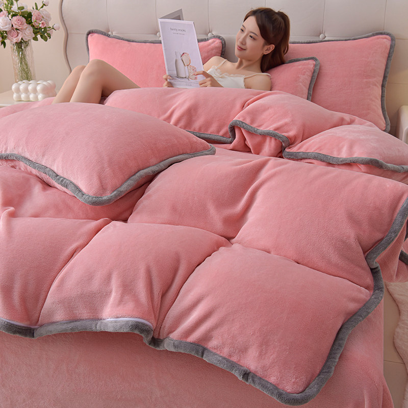 轻奢高端加厚牛奶绒四件套纯色珊瑚绒保暖被套冬季裸睡床单床笠