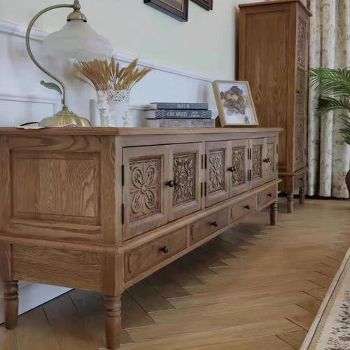 美式乡村实木雕花电视柜组合