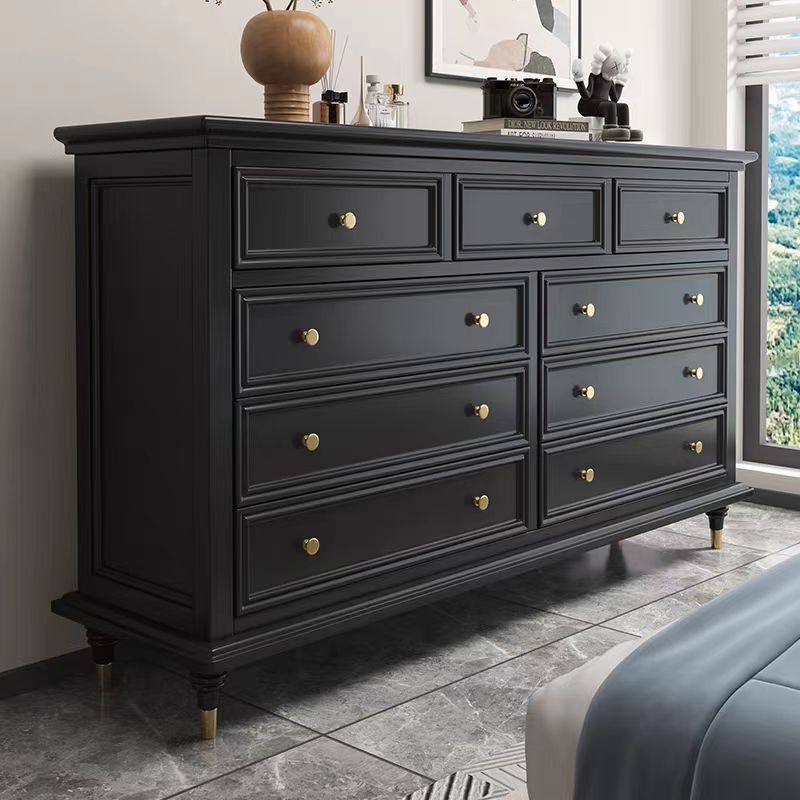 美式实木六斗柜黑色主卧室客厅靠墙储物柜子法式置物柜床尾收纳柜