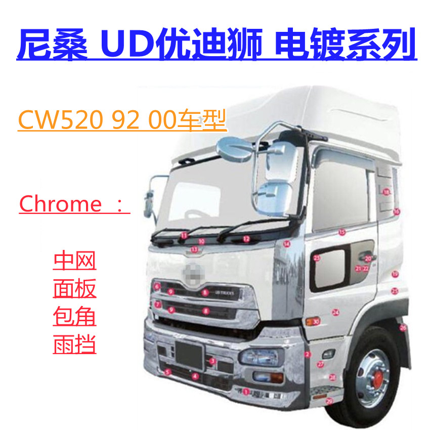 适用于NISSAN尼桑优迪狮 CW520 92 00系列UD重卡货车面板电镀中网