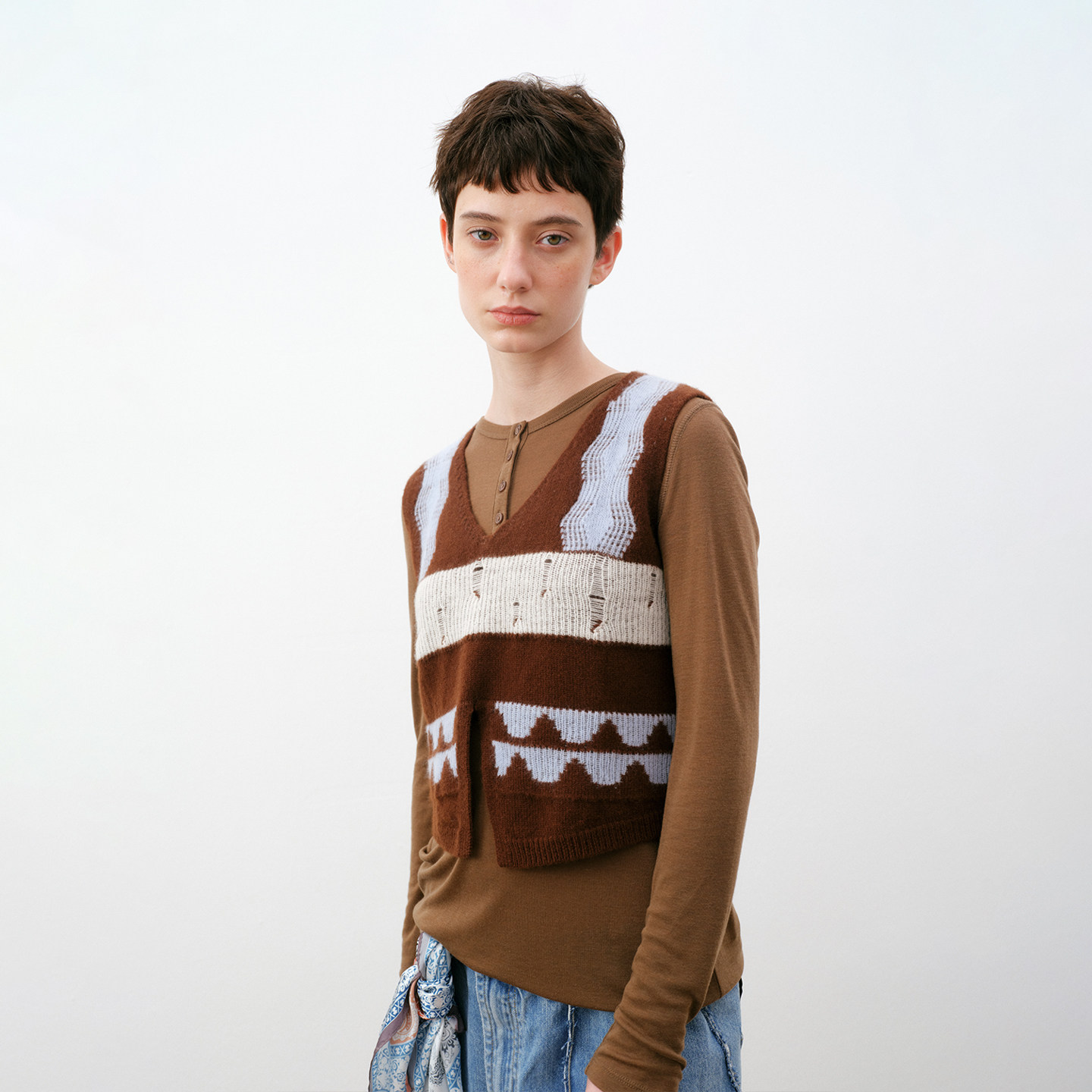 【明星同款】来去LaiQu棕拼毛织马甲全羊毛宽松百搭毛衣衫