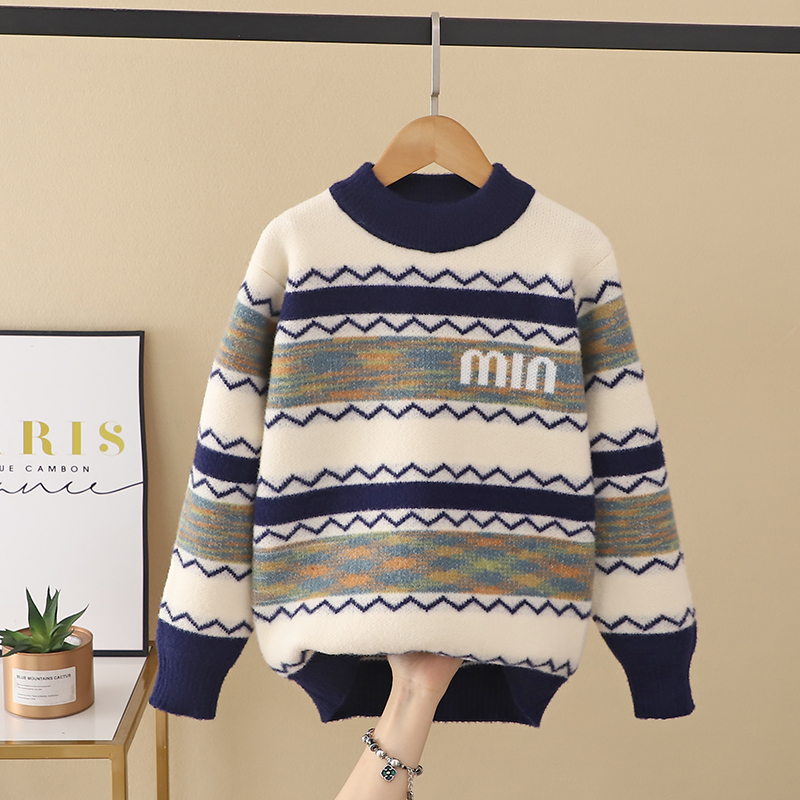 男童毛衣条纹针织上衣青少年打底