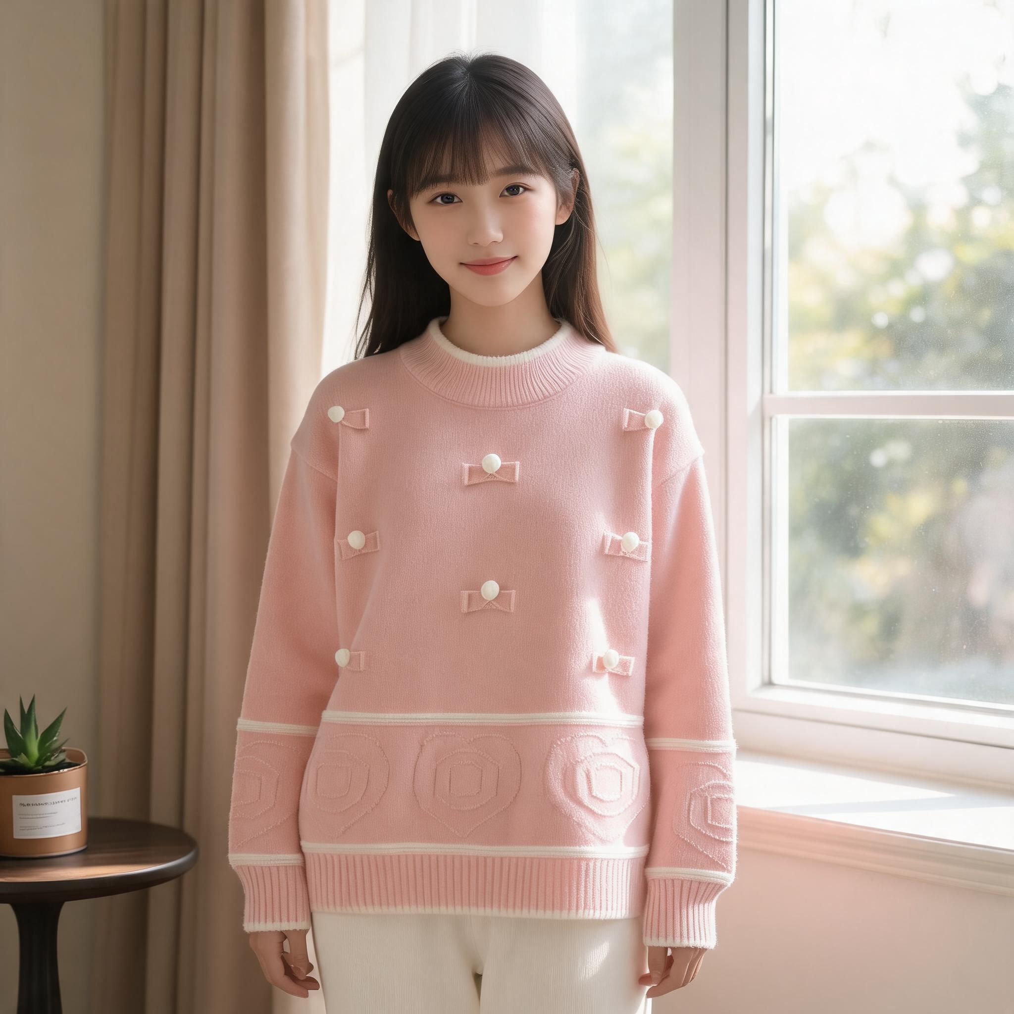 女童秋冬圆领套头打底针织衫