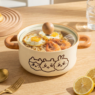 2026新款陶瓷双耳泡面碗筷带盖釉下彩高颜值大号汤饭碗宿舍学生