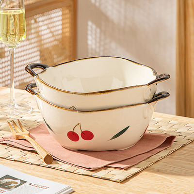 日式陶瓷双耳汤碗家用2025新款釉下彩高颜值餐具汤面碗吃泡面大碗