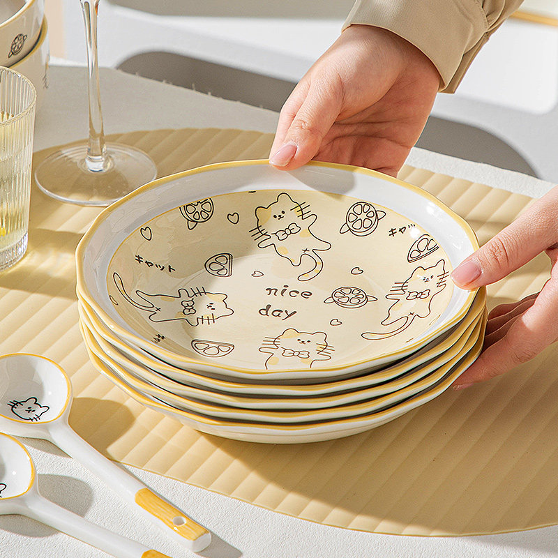 可爱高颜值盘子套装组合菜盘家用深盘菜碟陶瓷家用2026新款高级感,餐饮具,盘,淘宝优惠券,粉丝福利购,淘宝优惠卷