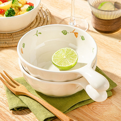 陶瓷手柄碗家用2025新款高颜值釉下彩烤箱用烤碗沙拉碗个人专用碗