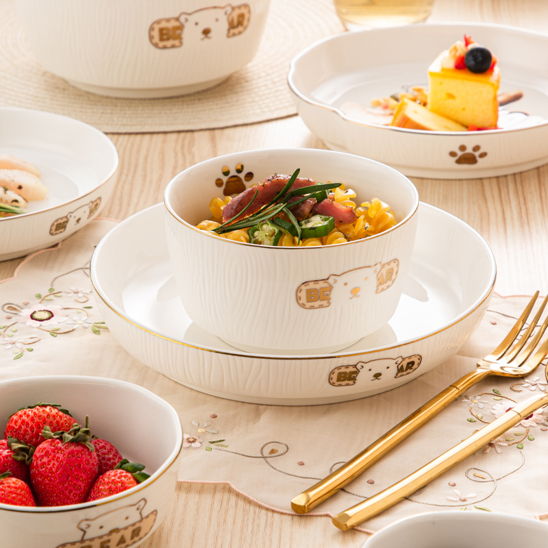 北欧轻奢陶瓷吃米饭碗家用可爱熊新款网红餐具单个小汤碗沙拉ins 餐饮具 碗 原图主图