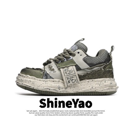 小众废墟感复古厚底面包鞋男女+7CM隐形增高板鞋国潮百搭休闲鞋子
