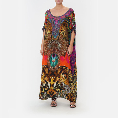 沙滩罩衫棉感印花宽松度假长袍比基尼防晒衫泳衣女旅游彩时尚Z502