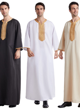 春夏秋冬四季款八分袖圆领男装绣花长袍TH820